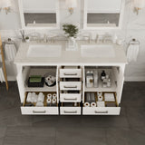 Eviva Aberdeen 60 in. W x 22 in. D x 35 in. H Double Bath Vanity in Gray with White Carrara Marble Top with White Sinks