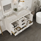 Eviva Aberdeen 60 in. W x 22 in. D x 34 in. H Double Sink Freestanding Bath Vanity in Blue with White Carrara Marble Top