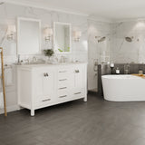 Eviva Aberdeen 60 in. W x 22 in. D x 35 in. H Double Bath Vanity in Gray with White Carrara Marble Top with White Sinks