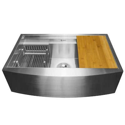 AKDY Handmade 33-in x 20-in Stainless Steel Single Bowl Tall (8-in or Larger) Undermount Apron Front/Farmhouse Residential Workstation Kitchen Sink All-in-One Kit