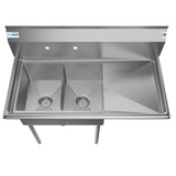Freestanding Stainless Steel 43 in. 2-Hole Double Bowl Commercial Kitchen Sink