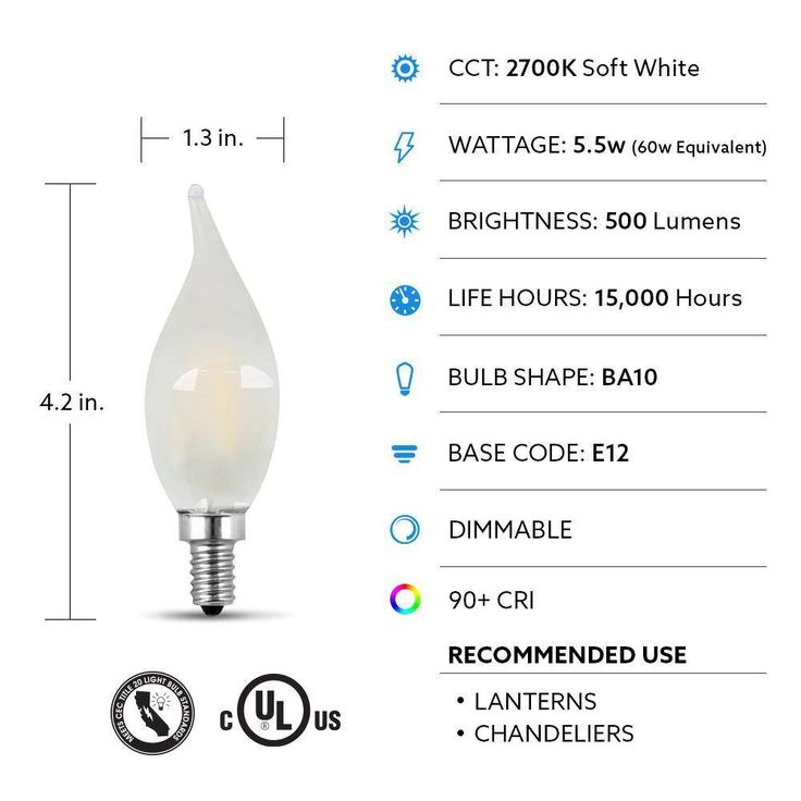 Feit Electric 60-Watt Equivalent CA10 Candelabra Dimmable Filament Frosted Glass Chandelier LED Light Bulb, Soft White (12-Pack)