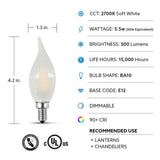 Feit Electric 60-Watt Equivalent CA10 Candelabra Dimmable Filament Frosted Glass Chandelier LED Light Bulb, Soft White (12-Pack)