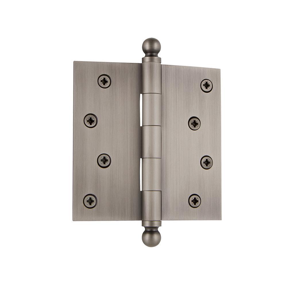 4 in. Ball Tip Residential Hinge with Square Corners in Antique Brass - Super Arbor