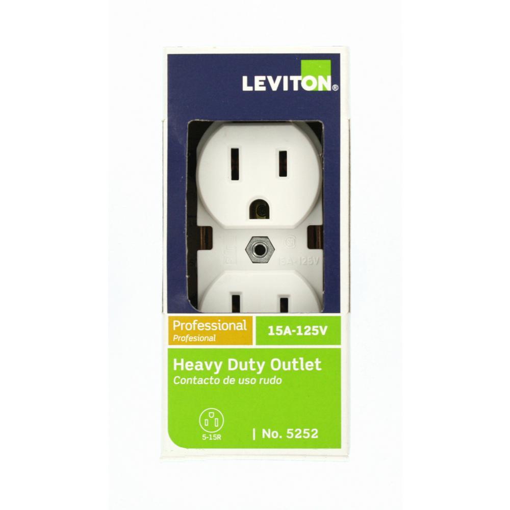 15 Amp Industrial Grade Narrow-Body Duplex Outlet, White - Super Arbor