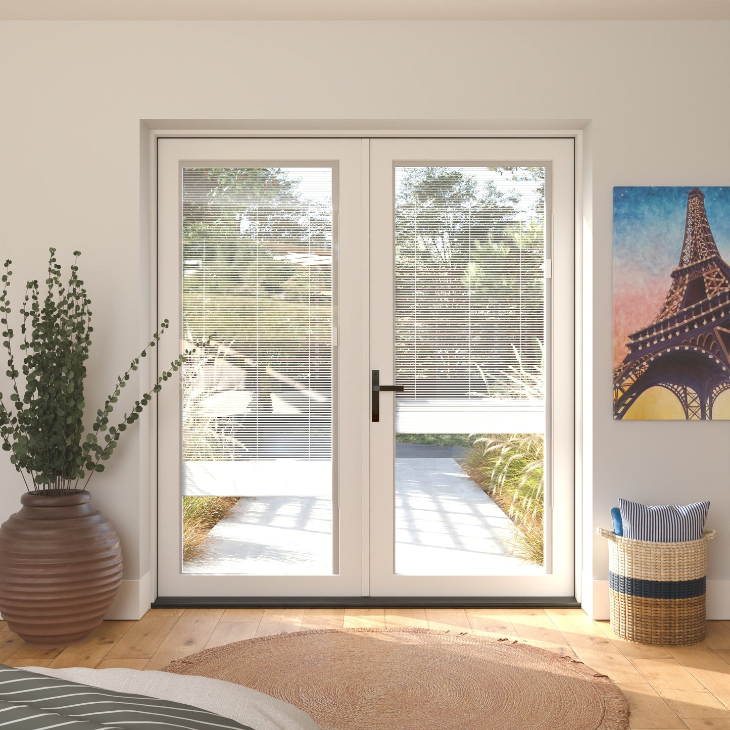 JELD-WEN 72-in x 80-in Fiberglass French, Right-hand outswing – installed room view