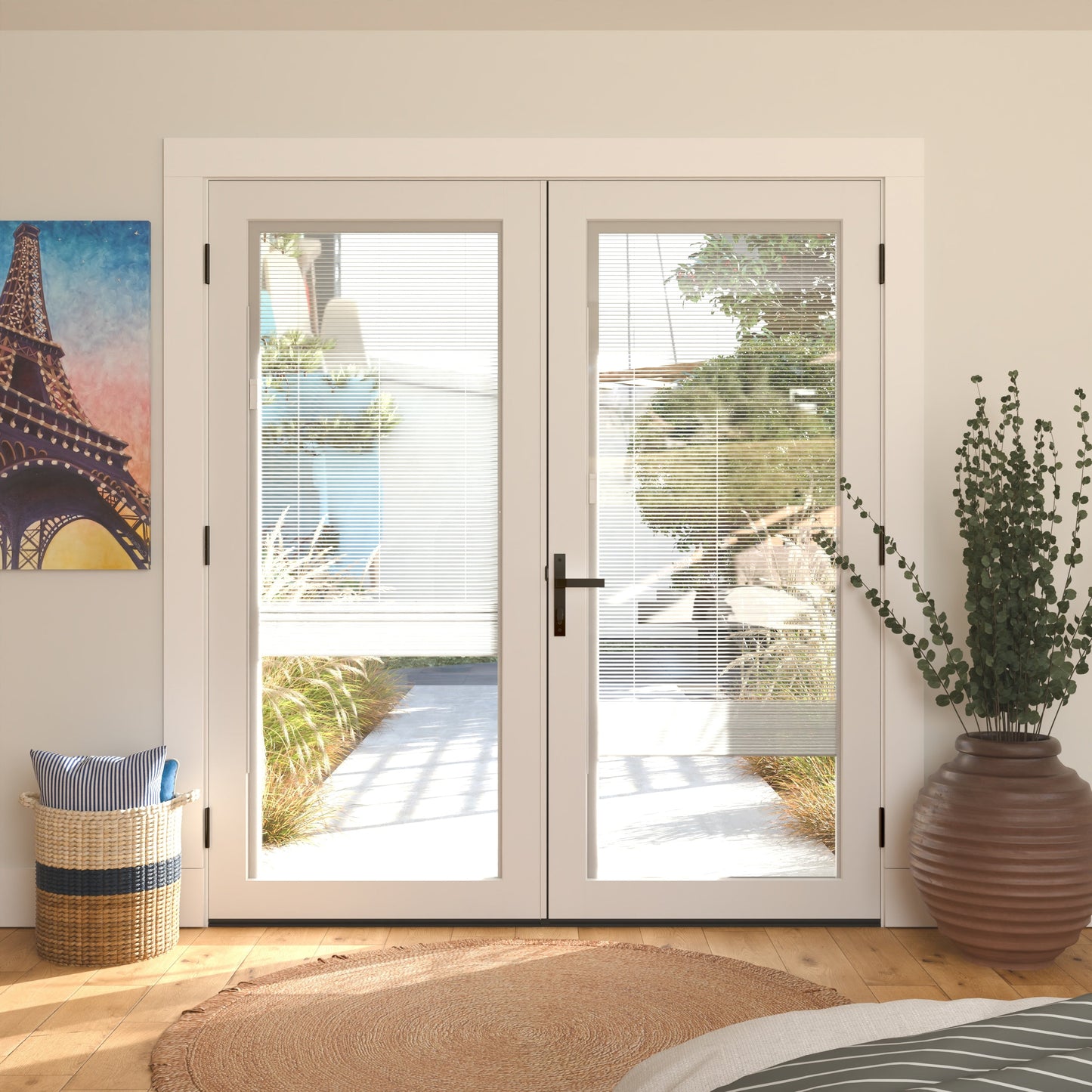 JELD-WEN 60-in x 80-in Fiberglass French, Left-hand inswing – installed room view