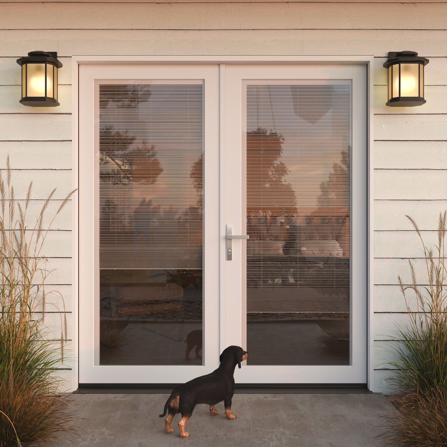 JELD-WEN 72-in x 80-in Fiberglass French, Right-hand inswing – installed room view