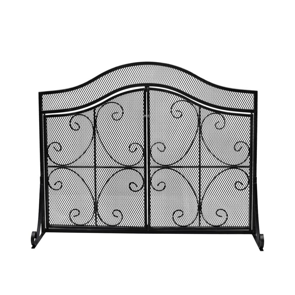 Pendleton Modern Black and Copper Three Panel Iron Fire Screen with Door - Super Arbor