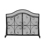 Pendleton Modern Black and Copper Three Panel Iron Fire Screen with Door - Super Arbor