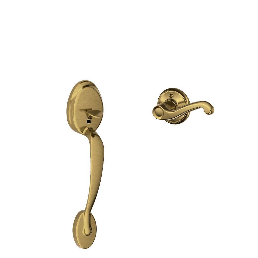 Plymouth Bright Brass Entry Door Handle with Left Handed Flair Door Lever - Super Arbor