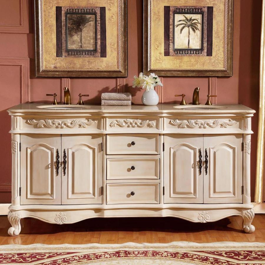 Silkroad Exclusive 48-in English Chestnut Single Sink Bathroom Vanity with Crema Marfil Natural Marble Top - Super Arbor