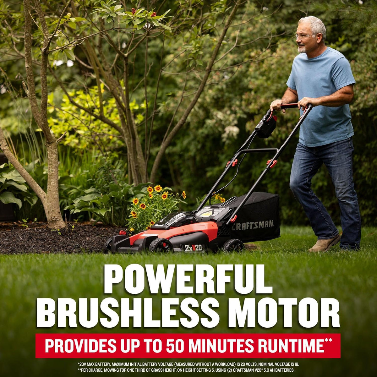 Craftsman V20 CMCMW220P2 20 in. Brushless Cordless Lawn Mower Kit with (2) 20V 5.0Ah Batteries & Charger