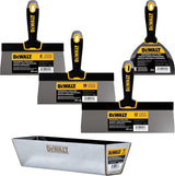 DEWALT Stainless Steel Taping Knife & Mud Pan Set with Soft Grip Handles, 8/10/12 in Knives + 14 in Pan + Bonus 6 in Putty Knife
