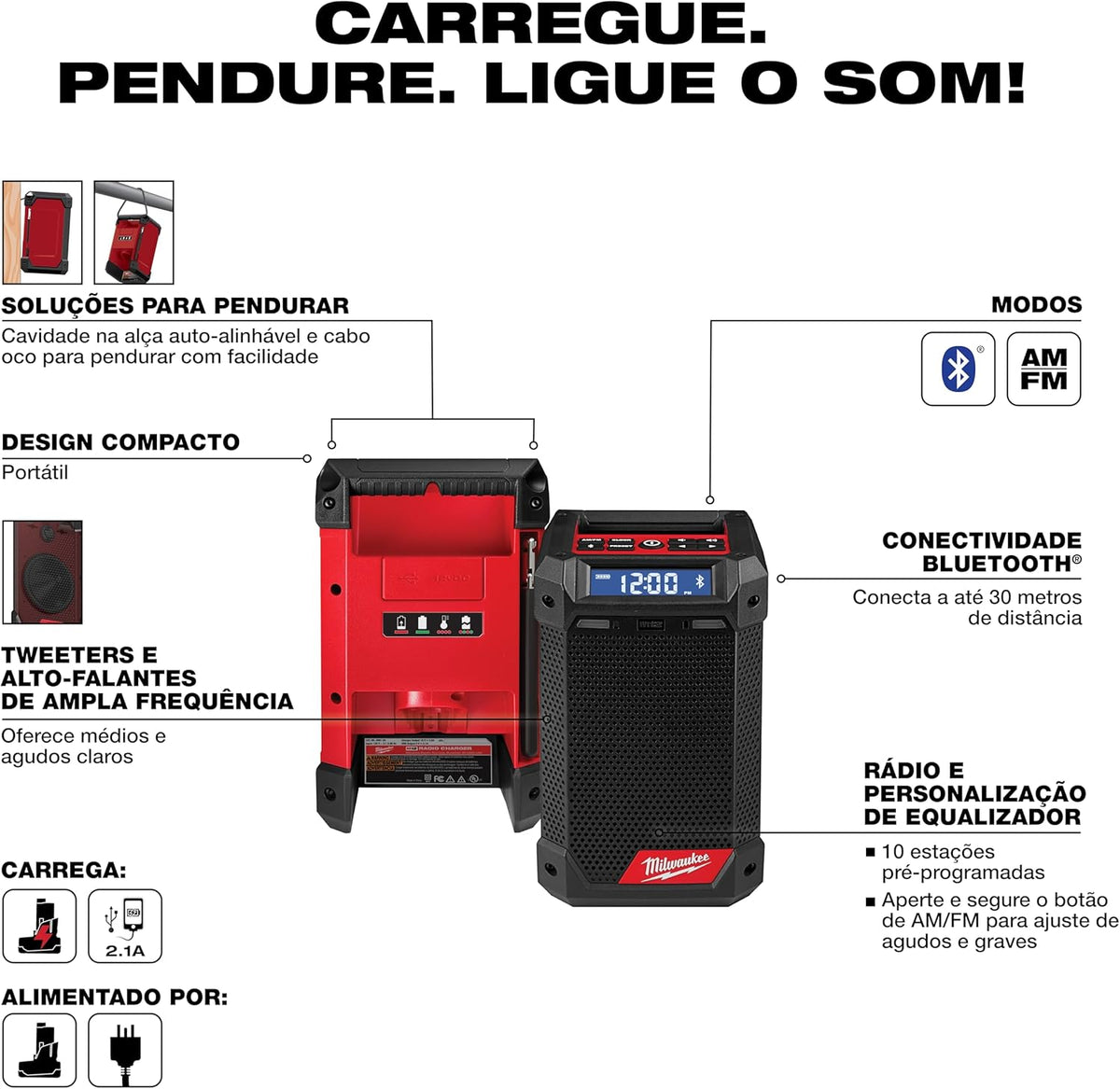 Milwaukee M12 12V Lithium-Ion Cordless Bluetooth/AM/FM Jobsite Radio + CP HIGH OUTPUT 2.5Ah Battery Pack