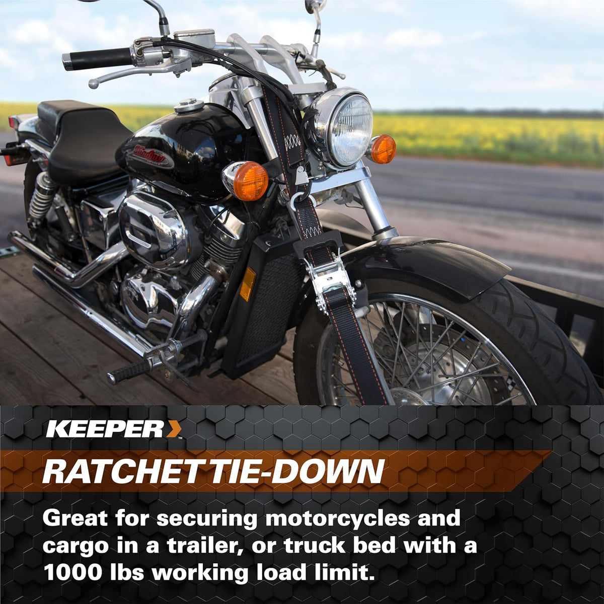 Keeper 8 ft. x 1.25 in. Power Sports Ratchet Tie-Down, 800 lbs WLL, 2-Pack