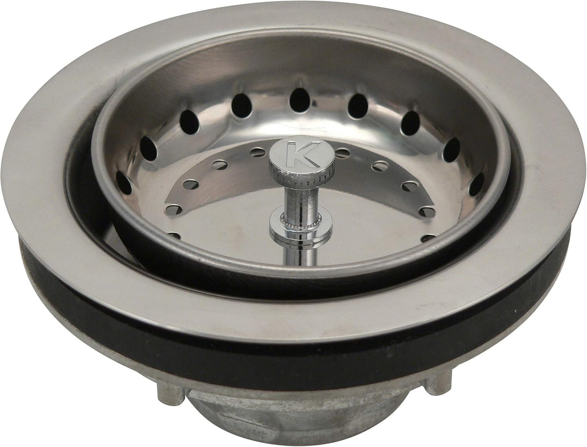 Keeney K5419 3.5-in Stainless Steel Kitchen Sink Basket Strainer, Spring-Style, Includes Lock Mount, Nuts & Washers