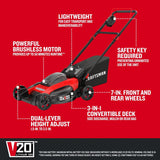 Craftsman V20 CMCMW220P2 20 in. Brushless Cordless Lawn Mower Kit with (2) 20V 5.0Ah Batteries & Charger