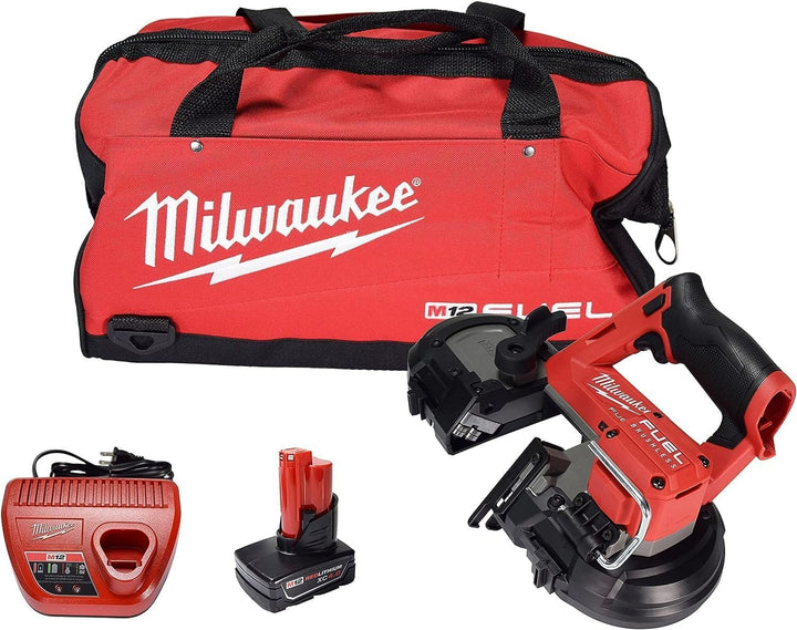 Milwaukee M12 FUEL 12V Cordless Compact Band Saw XC Kit, 2-1/2 in. Cut Capacity, Brushless, with 4.0Ah Battery, Charger and Bag (Model 2529-21XC)