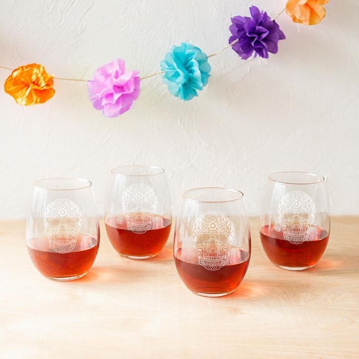 Sugar Skull 21 oz. Stemless Wine Glasses