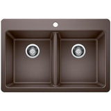 Glacier Bay Drop-in/Undermount Granite Composite 33 in. 1-Hole 50/50 Double Bowl Kitchen Sink with Low Divide White