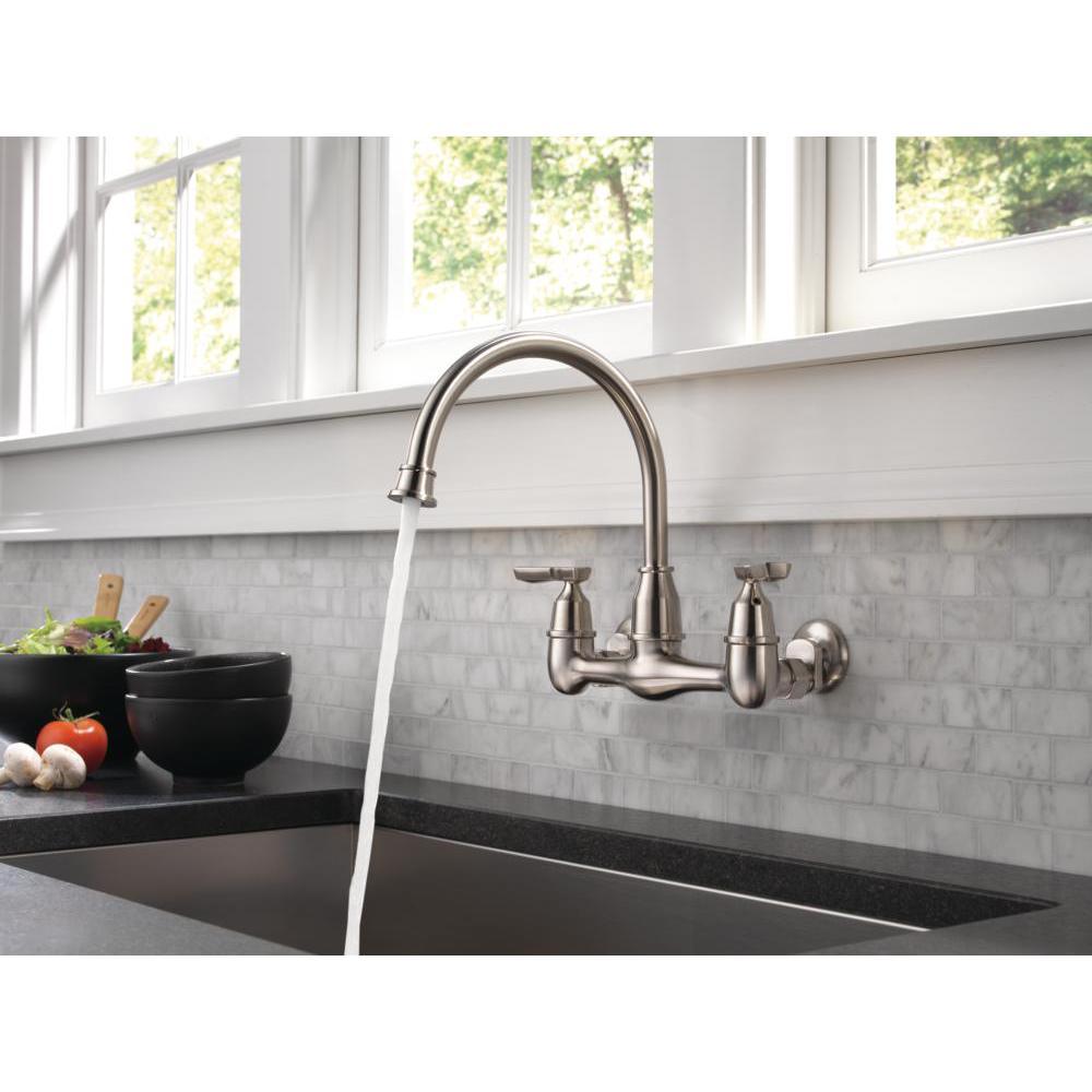Corin 2-Handle Wall-Mount Kitchen Faucet in Stainless - Super Arbor