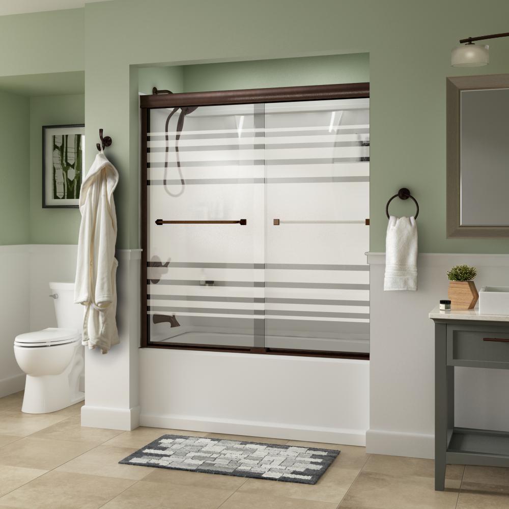 Everly 60 in. x 58-1/8 in. Traditional Semi-Frameless Sliding Bathtub Door in Bronze and 1/4 in. (6mm) Rain Glass - Super Arbor