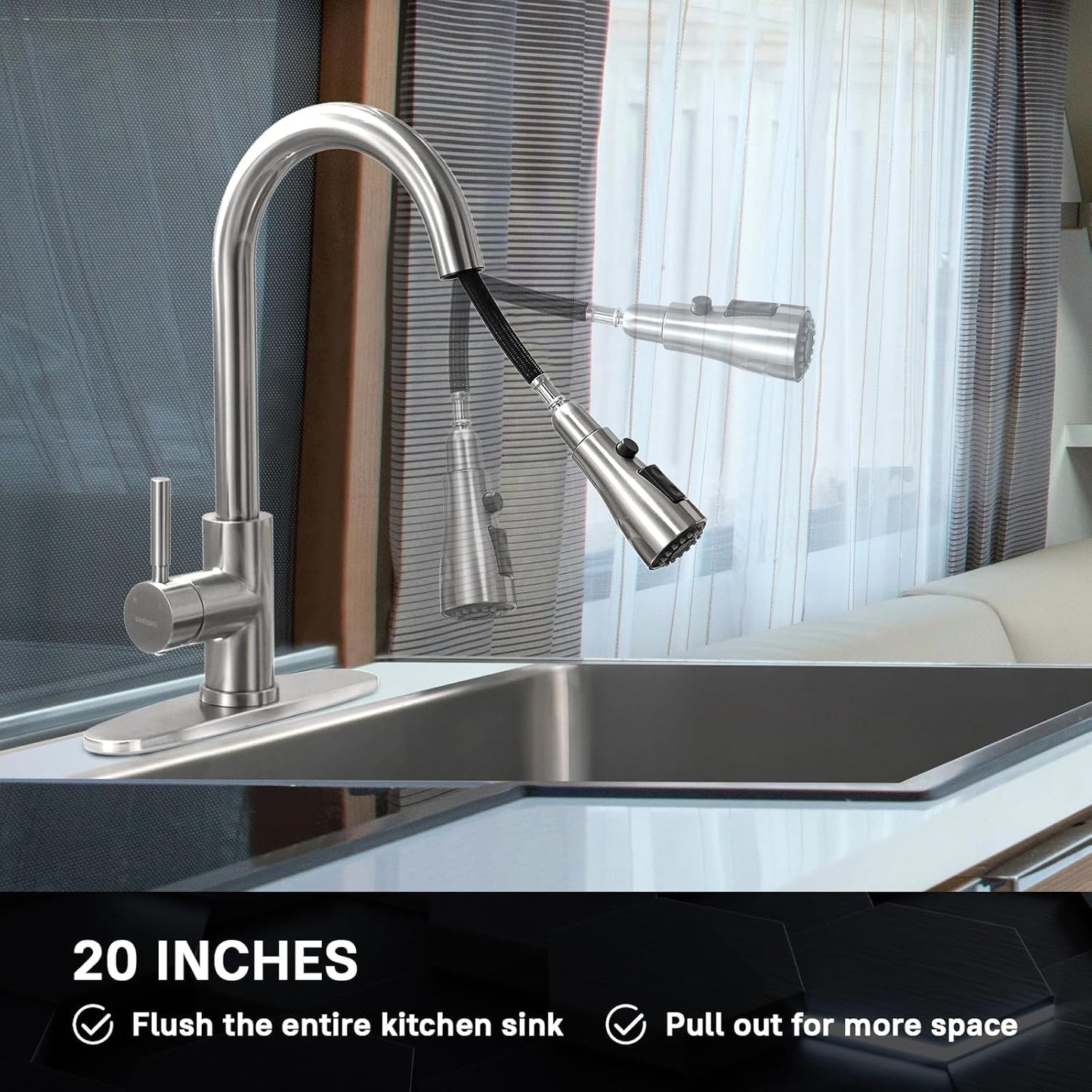 WEWE Single Handle High Arc Brushed Nickel Kitchen Faucet with Pull Down Sprayer