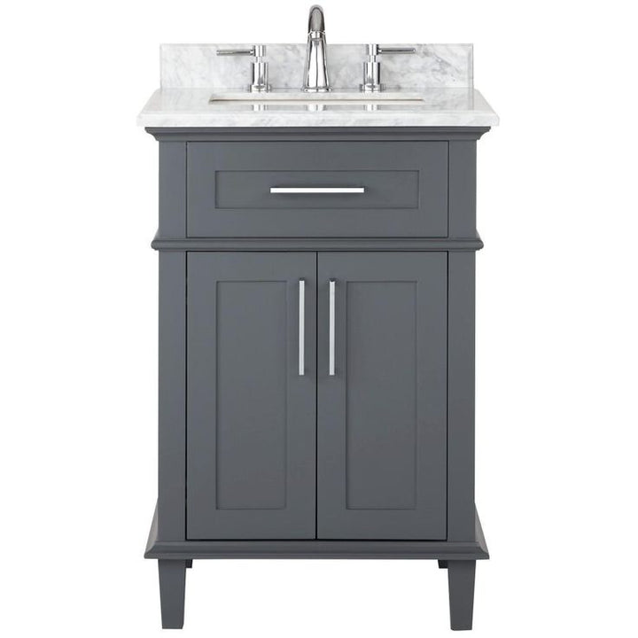 Sonoma 24 in. W x 20.25 in. D Vanity in Dark Charcoal with Carrara Marble Top with White Sinks