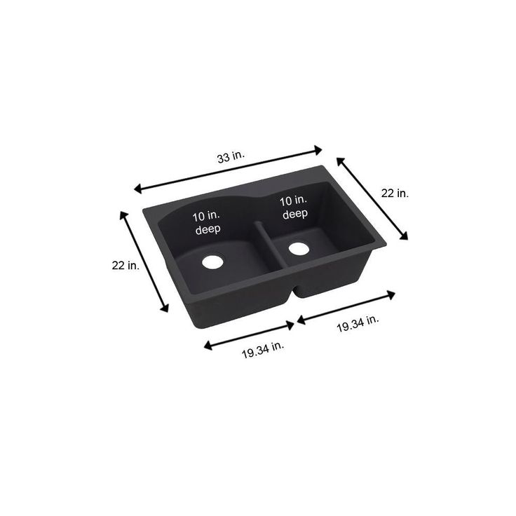 Quartz Classic Drop-In Composite 33 in. Rounded Offset Double Bowl Kitchen Sink in Black