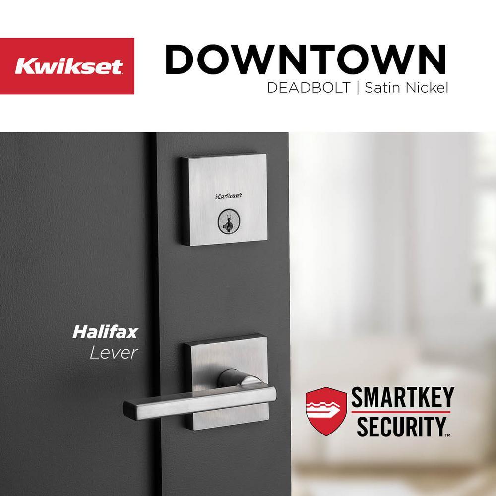 Downtown Low Profile Satin Nickel Square Single Cylinder Contemporary Deadbolt featuring SmartKey Security - Super Arbor