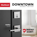 Downtown Low Profile Satin Nickel Square Single Cylinder Contemporary Deadbolt featuring SmartKey Security - Super Arbor