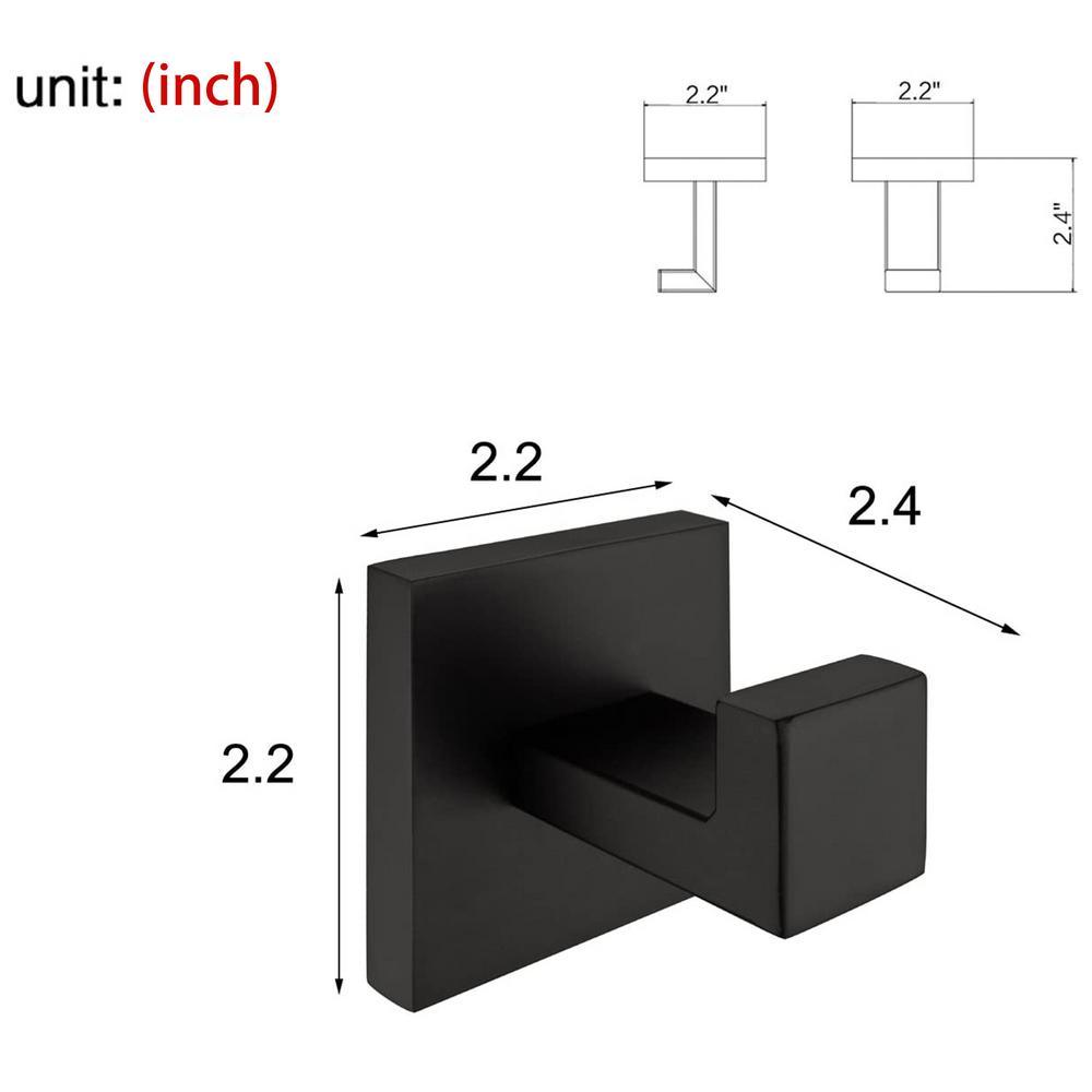 Square Bathroom Robe Hook and Towel Hook in Stainless Steel Matte Black (2-Pack) - Super Arbor