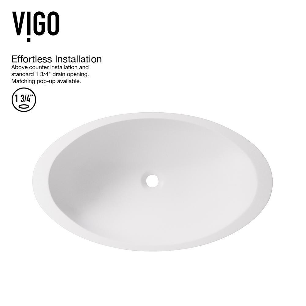 Matte Stone Oval Vessel Bathroom Sink in White and Gotham Faucet in Matte Black - Super Arbor