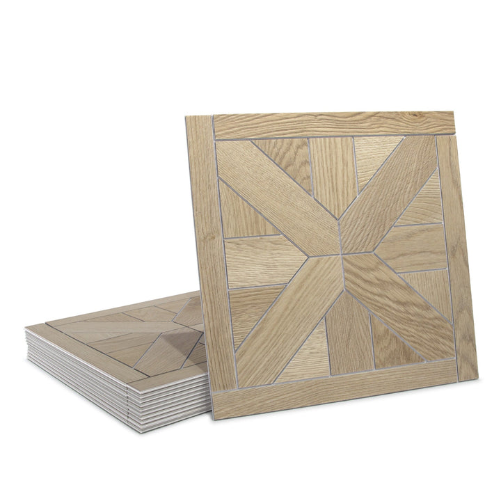 SUNWINGS Pinwheel Warm Oak 12-in x 12-in Matte Composite Wood look Peel and stick Mosaic Floor and Wall Tile product image