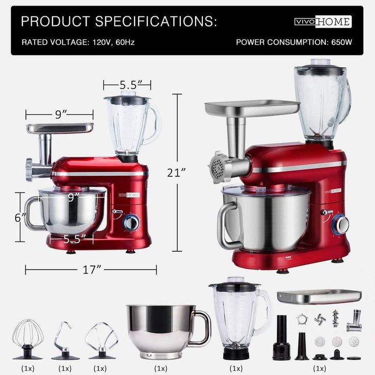 6 qt. 6- speed Red 3 in 1 Multifunctional Stand Mixer with Meat Grinder and Juice Blender, ETL Listed