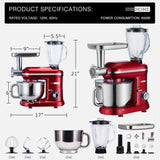 6 qt. 6- speed Red 3 in 1 Multifunctional Stand Mixer with Meat Grinder and Juice Blender, ETL Listed
