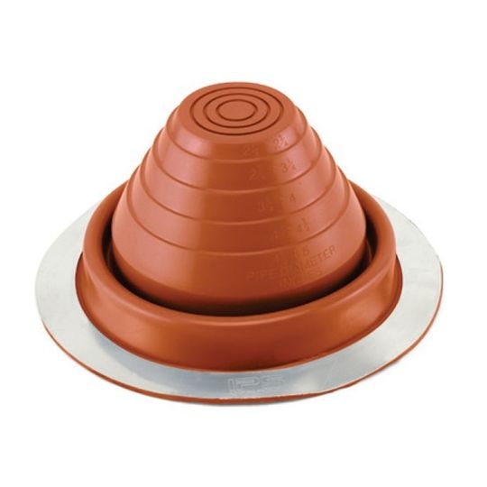 TRI-BUILT Metal Roof Flashing, Silicone, 0"–5" Pipe Range, Terra Cotta, #3 Round Base, 7-3/4"
