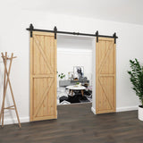8 ft./96 in. Black Steel Straight Strap Sliding Barn Door Track and Hardware Kit for Double Doors with Floor Guide - Super Arbor