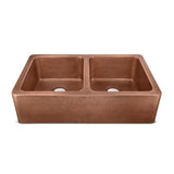 Moran Farmhouse Apron-Front Handmade Copper 36 in. 50/50 Double Bowl Kitchen Sink in Hammered Antique Copper