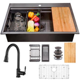 All-in-One Matte Black Finished Stainless Steel 33 in. x 22 in. Single Bowl Drop-in Kitchen Sink with Pull-down Faucet