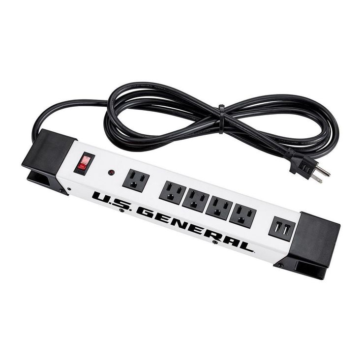 U.S. GENERAL 5-Outlet Magnetic Power Strip with Metal Housing and 2 USB Ports, White