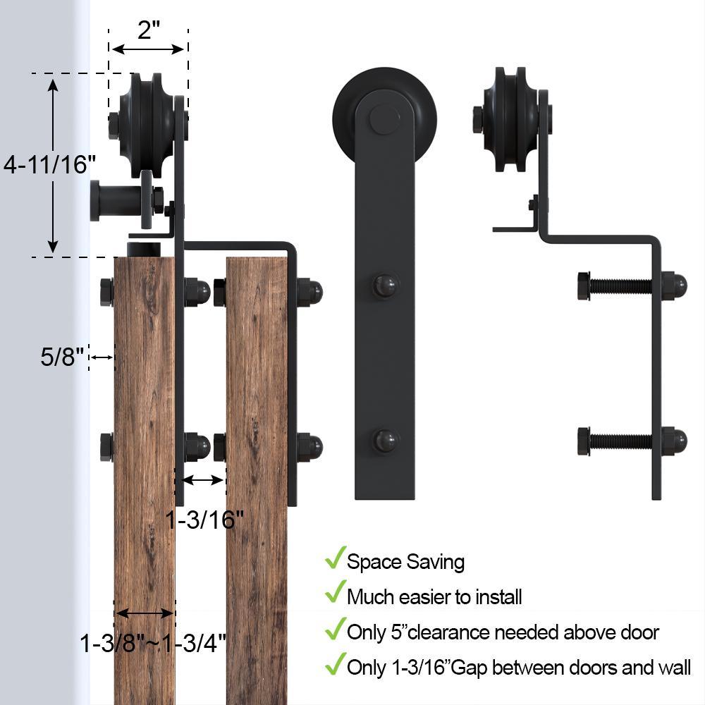 13 ft./156 in. Single Track Bypass Sliding Barn Door Hardware Kit for Double Doors Low Ceiling - Super Arbor