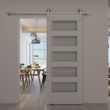 33 in. x 84 in. Unfinished Clear Pine 5-Lite Frosted Interior Barn Door Slab - Super Arbor