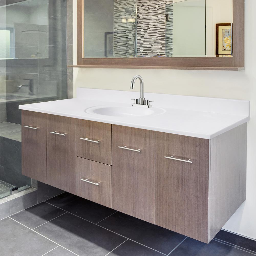61 in. W Cultured Marble Vanity Top in Solid White with 4 in. Center Set Solid White Single Basin - Super Arbor