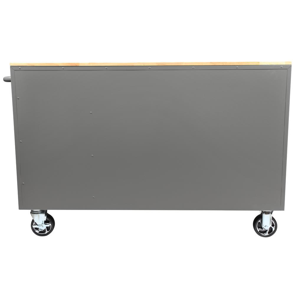 56 in. W 5-Drawer 1-Door, Deep Tool Chest Mobile Workbench in Gloss Gray with Hardwood Top