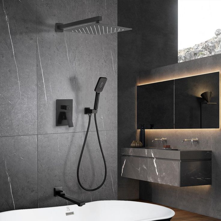 3-Spray with 2.5 GPM 10 in. 3 Functions Tub Wall Mount Dual Shower Heads in Spot in Matte Black (Valve Included)