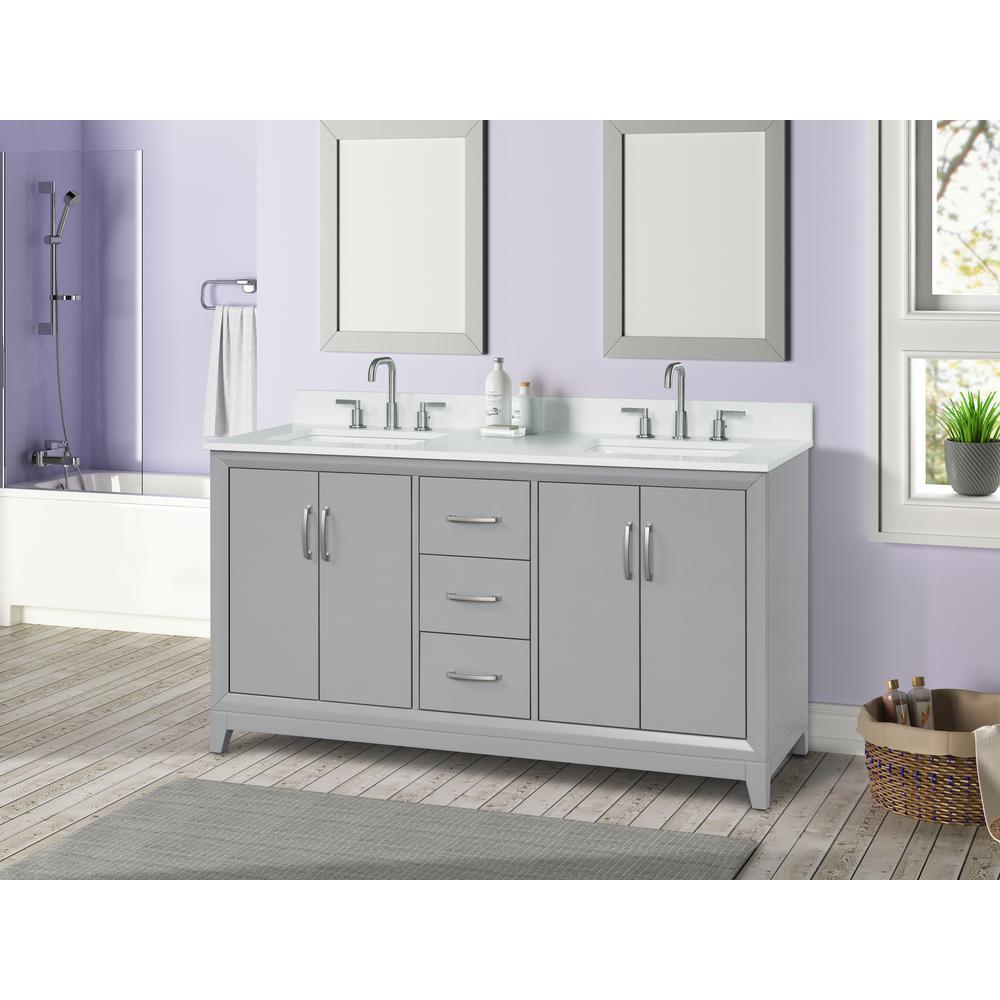 73 in. W x 22 in. D x 0.75 in. H Quartz Vanity Top in Snow White with White Basins - Super Arbor