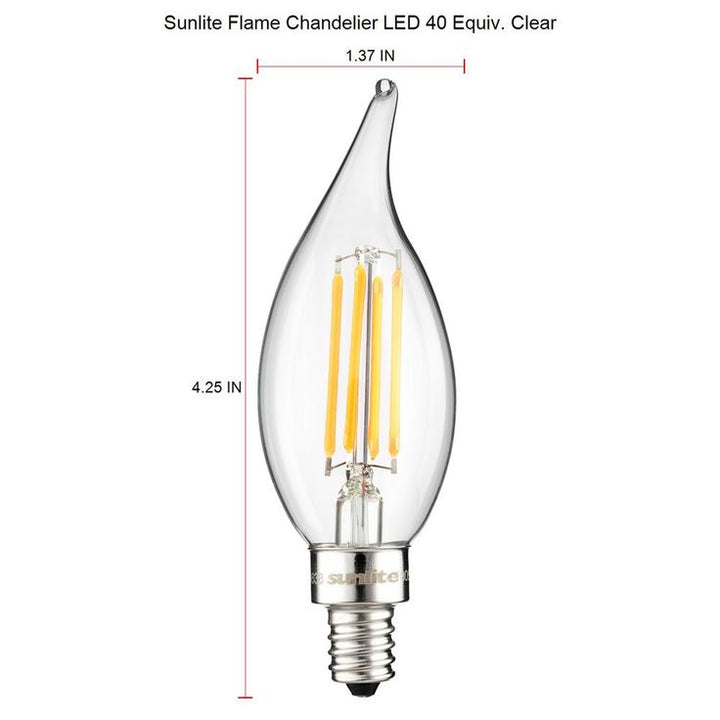 Sunlite 40-Watt Equivalent CA11 Dimmable Clear Filament Chandelier LED Light Bulb in Warm White, 2700K (4-Pack)