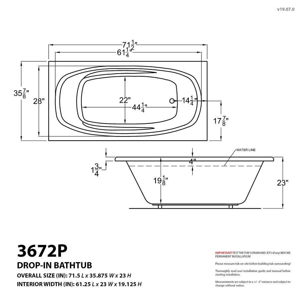 Tiger's Eye 6 ft. Rectangular Drop-in Whirlpool Bathtub in White - Super Arbor